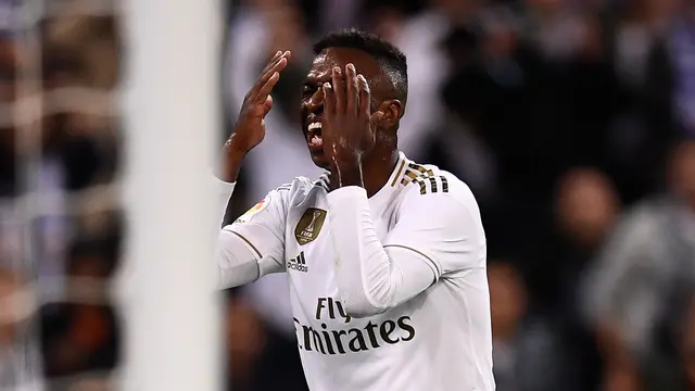 Ekspresi kekecewaan pemain Real Madrid Vinicius Jr saat melawan Real Betis