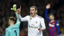 Winger Real Madrid Gareth Bale tampak kecewa setelah golnya ke gawang Barcelona dianuli dalam lanjutan Liga Spanyol di Camp Nou, Kamis (19/12/2019) dini hari WIB. Duel bertajuk El Clasico itu berakhir 0-0.(AP Photo/Joan Monfort)