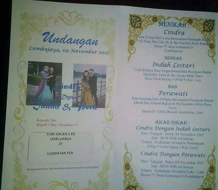 Undangan pernikahan dua mempelai. Source: Facebbook Muhammad Bachroni