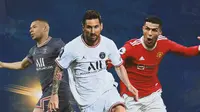 Ilustrasi - Lionel Messi, Cristiano Ronaldo, Kylian Mbappe (Bola.com/Bayu Kurniawan Santoso)