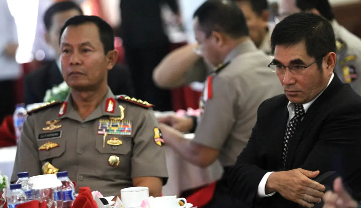 Penandatangan Nota Kesepahaman (MoU) dilakukan untuk pengamanan persidangan MK dan penegakan hukum tindak pidana pemilu, Kamis (8/5/2014).(Liputan6.com/Faizal Fanani)