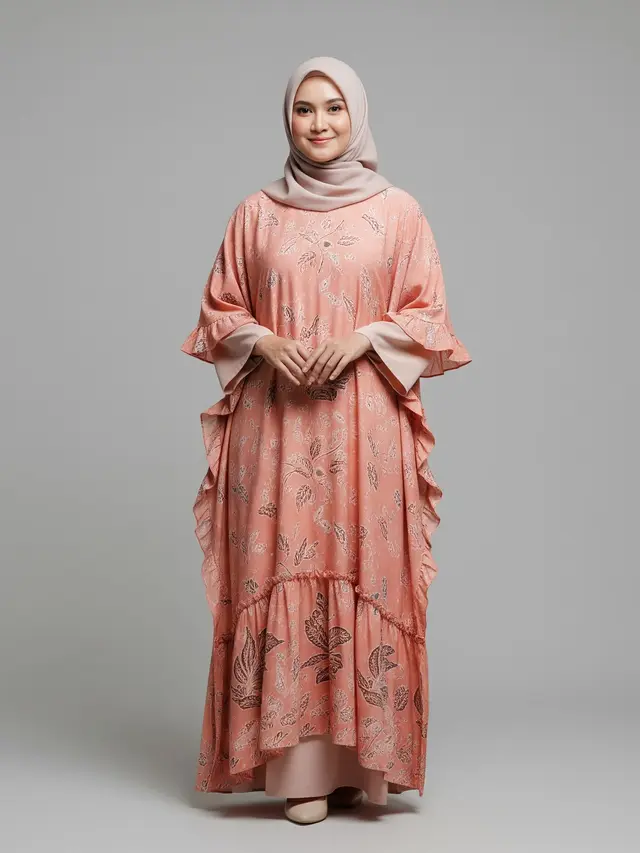 Gamis Batik dengan Detail Ruffle