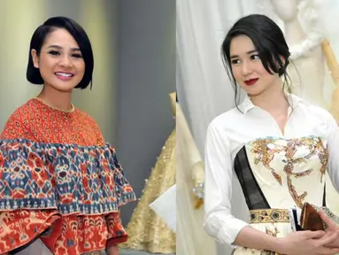 Andien dan Laura tampil cantik saat menghadiri pameran busana karya Didi Budiarjo di Museum Tekstil, Kamis (15/1/2015). (Liputan6.com/Panji Diksana)