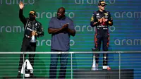 Lewis Hamilton harus puas meraih podium kedua pada balapan F1 GP Amerika Serikat di Circuit of the Americas (COTA), Senin (25/10/2021) dini hari WIB. (Jared C. Tilton/GETTY IMAGES NORTH AMERICA/Getty Images via AFP)