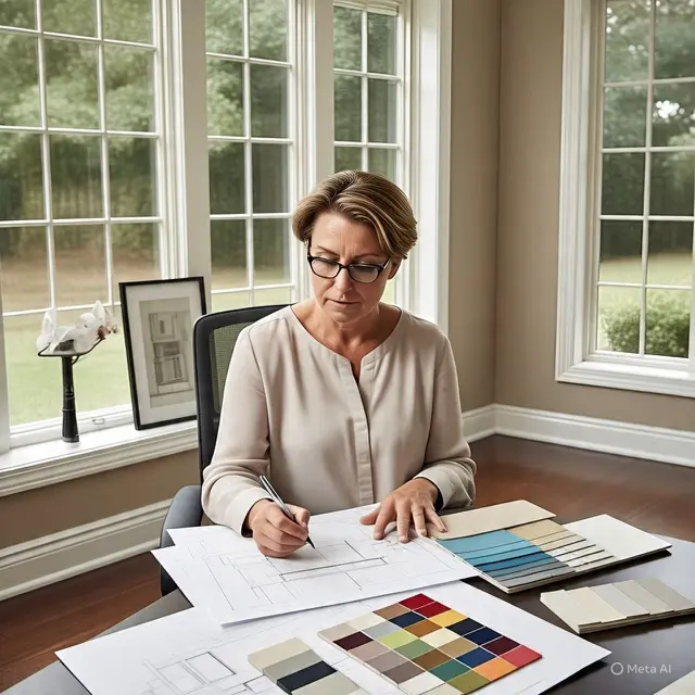 Ilustrasi seseorang yang sedang mengerjakan desain interior. Foto: Meta AI