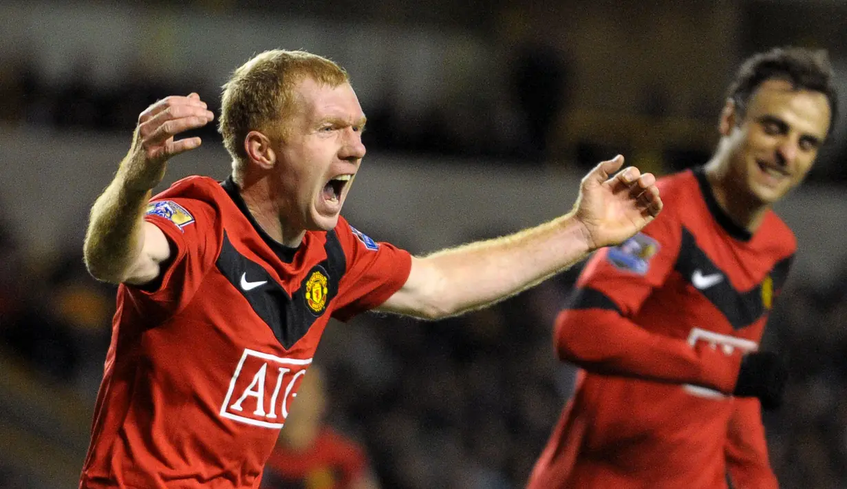 Paul Scholes merupakan gelandang andalan Manchester United kala itu. Pemain berkebangsaan Inggris tersebut juga sering mencetak gol, termasuk di ajang Liga Champions. Scholes tercatat telah menorehkan gol sebanyak 24 kali dari 124 laga. (AFP/Andrew Yates)