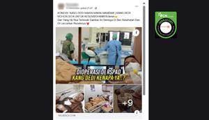 Tangkapan layar foto-foto Gubernur Jawa Barat Dedi Mulyadi menjalani operasi di RSPAD Gatot Soebroto yang beredar di Facebook.