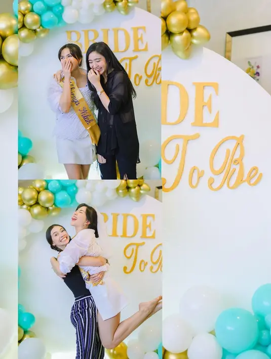 Balon-balon dalam berbagai ukuran dengan warna gold dan putih mendekorasi tempat berlangsungnya bridal shower. [Instagram/jscmila]