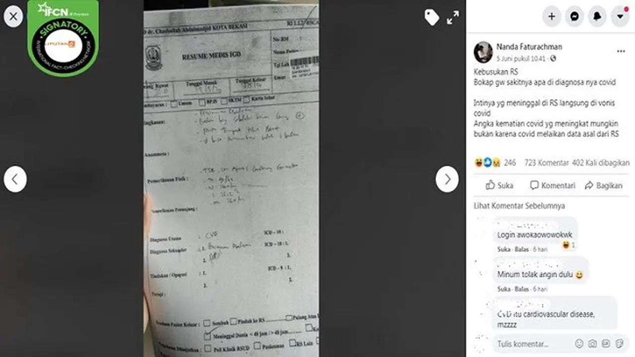 Gambar Tangkapan Layar Kabar Hoaks Tentang Virus Corona
