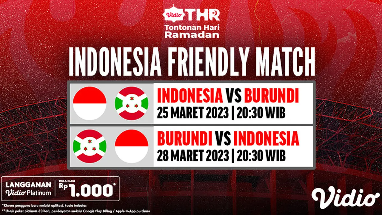 Saksikan Live Streaming FIFA Matchday Timnas Indonesia Vs Burundi, 25 dan 28 Maret di Vidio