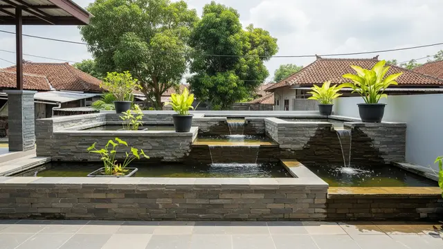 Teras Kampung Minimalis 3x4 dengan Kolam Ikan Bertingkat