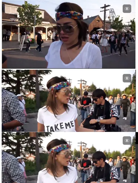 Dengan mengenakan kaos putih, dengan kaca mata, ia berjalan mengganti kaos polosnya dengan kaos putih bertuliskan TAKE ME TO TOKYO. (dok. vidio.com)