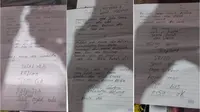Tiga lembar surat yang ditinggalkan oleh sepasang kekasih yang bunuh diri di Toraja Utara (Liputan6.com/Fauzan)