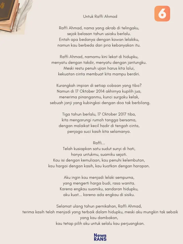 Puisi Lawas Nagita Slavina untuk Raffi Ahmad di Hari Puisi Nasional