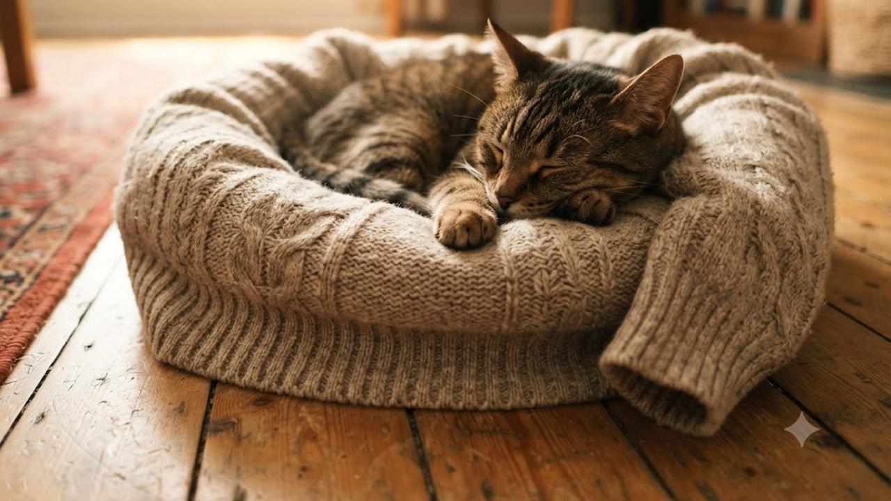Membuat Tempat Tidur Hewan dari Sweater Lama