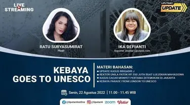 Liputan6 Update Senin, 22 Agustus 2022 | Pukul 11.00 WIB } Tema: Kebaya Goes To UNESCO } Host: Ratu Suryasumirat

Laporan Langsung:
- Update Kasus Brigadir J
- Rektor UNILA Patok Rp. 350 Juta Buat Luluskan Mahasiswa
- Kasus Cacar Monyet Pertama ...