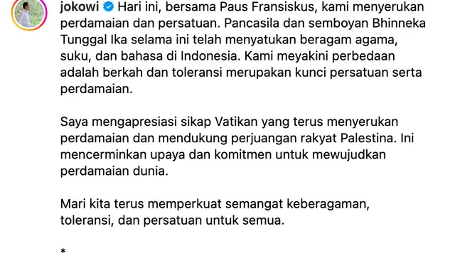 Unggahan Presiden Jokowi. (Foto: Dok. Instagram @jokowi)