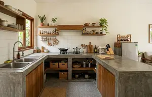 9 Desain Dapur dengan Meja Cor Berbentuk U untuk Rumah Tanpa Kitchen Set