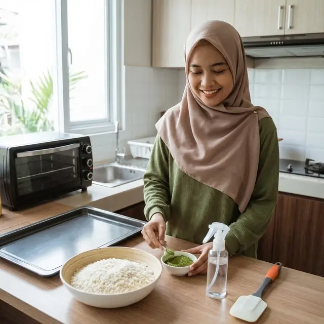 Menyiapkan alat dan bahan panir matcha (Gemini AI)