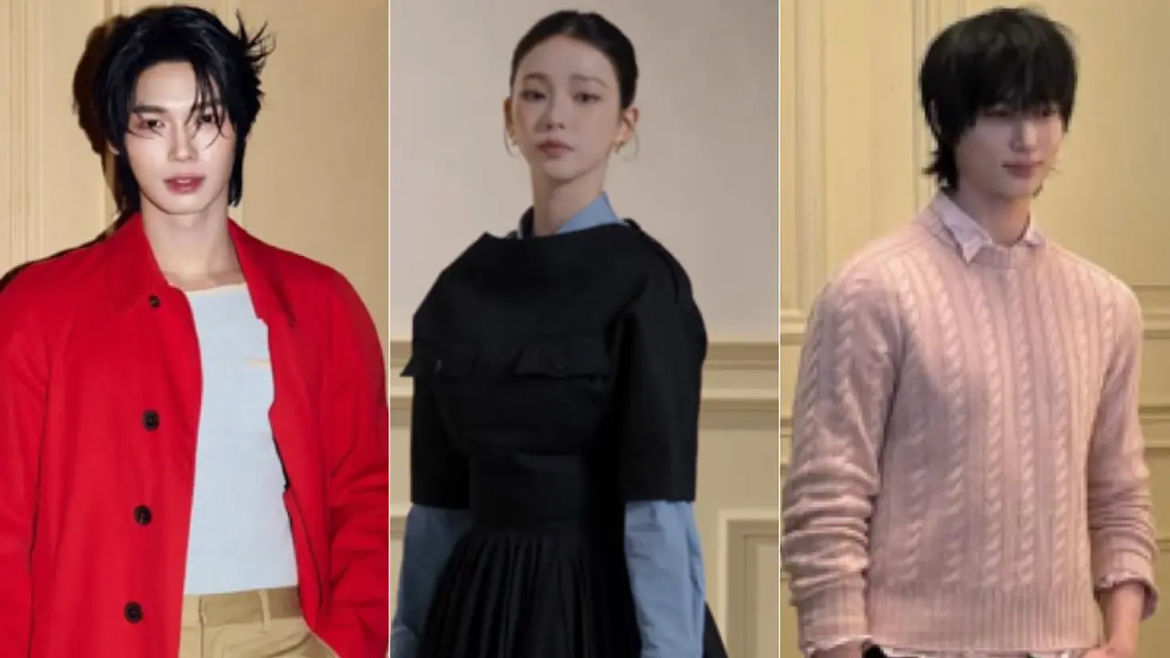 Win Metawin, Byeon Woo-Soek, dan Karina aespa saat di Prada Menswear FW26. [Instagram]