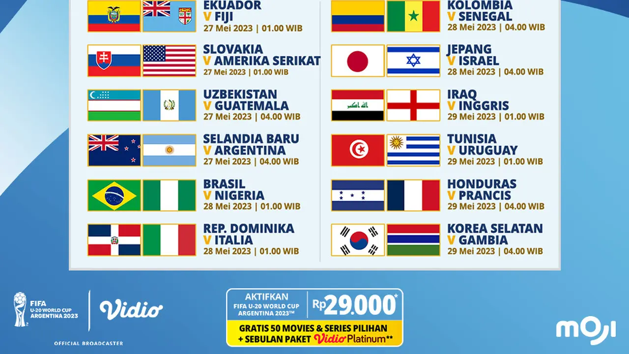 Jadwal Live Streaming Piala Dunia U-20 Argentina 2023 Week 3 di Vidio, 27-29 Mei 2023
