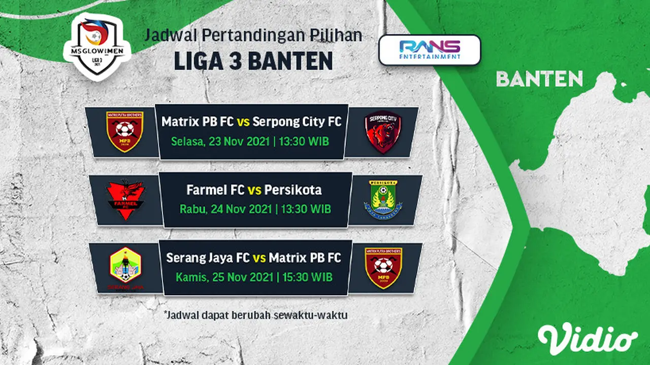 Jadwal lengkap pertandingan Liga 3 Banten 2021