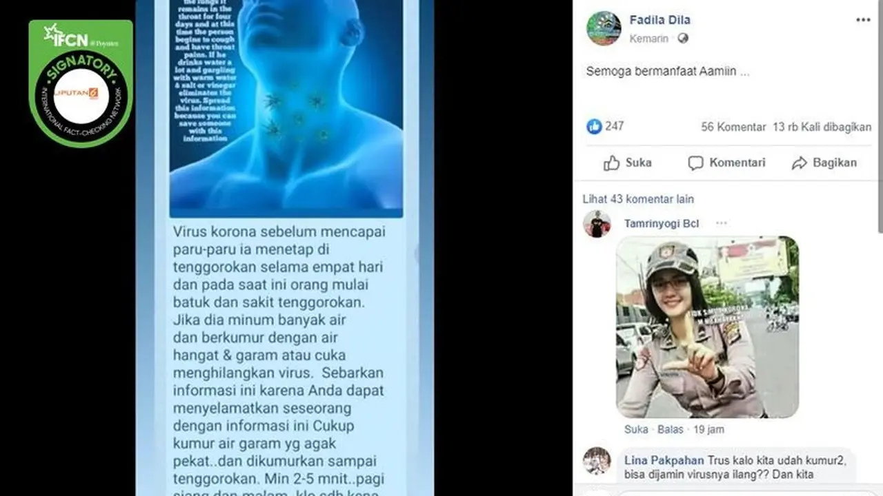 Gambar Tangkapan Layar Tips Tentang Menyebuhkan Virus Corona