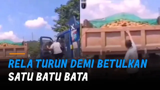 VIDEO: Aksi Mulia Sopir Truk, Rela Turun Demi Betulkan Satu Batu Bata