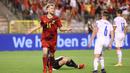 Belgia justru berhasil menambah gol pada menit ke-65. Pemain pengganti, Alexis Saelemaekers membuat kedudukan menjadi 3-0 berkat golnya usai menerima umpan dari Eden Hazard yang sempat seolah-olah akan diambil oleh Romelu Lukaku. (Foto: AFP/Belga/Virginie Lefour)
