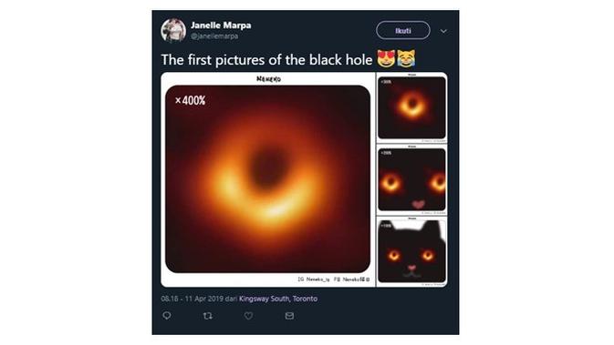 Meme Cocokologi Foto Black Hole yang Perdana Kali Dipublikasi (Sumber: Twitter/@janellemarpa)