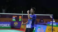 Christian Adinata&nbsp;lolos ke perempat final Indonesia Masters 2022. Tunggal putra Indonesia itu menyingkirkan Jeon Hyeok Jin dari Korea Selatan 23-21 dan 21-18 di&nbsp;Platinum Arena, Malang, Jawa Timur, Kamis, 20 Oktober. (foto: PBSI)