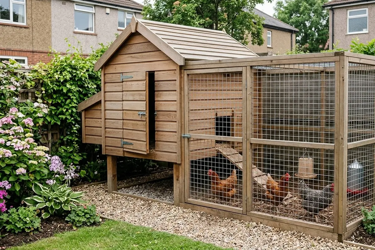 Desain Kandang Ayam dengan Area Umbaran Mini (Foto: Gemini AI)