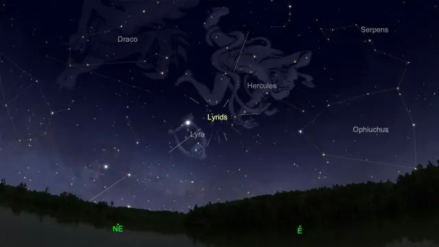 Radiant atau titik asal dari hujan meteor Lyrid berada di rasi Hercules, dekat perbatasan dengan konstelasi Lyra. (Aplikasi SkySafari)