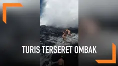 Saking asyiknya berfoto, dua turis tak sadar ombak besar menghampirinya. Sampai-sampai mereka ikut terseret ombak. Beruntung, turis tersebut berhasil selamat meski mengalami luka ringan.