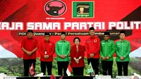 Ketua Umum PDI Perjuangan (PDIP) Megawati Soekarnoputri bersama Plt Ketua Umum PPP Mardiono dan Bakal Calon Presiden Ganjar Pranowo. (Dokumentasi PDIP)