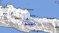 Gempa Magnitudo 4,1 menggetarkan wilayah Kabupaten Kuningan, Senin sore (25/7/2024). (Liputan6.com/ Dok BMKG)