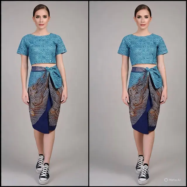 Model Baju Batik Atasan dan Bawahan Rok Terbaru #8: Crop Top Batik dengan Rok High Waist