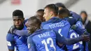 Para pemain Prancis merayakan gol yang dicetak oleh Blaise Matuidi ke gawang Bulgaria pada laga kualifikasi Piala Dunia 2018 di Stadion Vassil Levski, Sabtu (7/10/2017). Prancis menang 1-0 atas Bulgaria. (AP/Stringer)