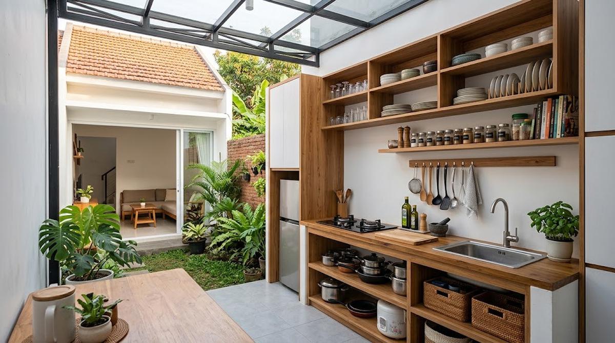 Cara Menyimpan Peralatan Dapur agar Meja Masak Tetap Kosong dan Rapi (AI Generated)