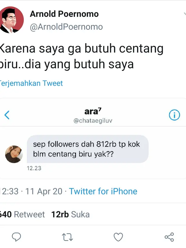 Unggahan chef Arnold. (Foto: Twitter @ArnoldPoernomo)