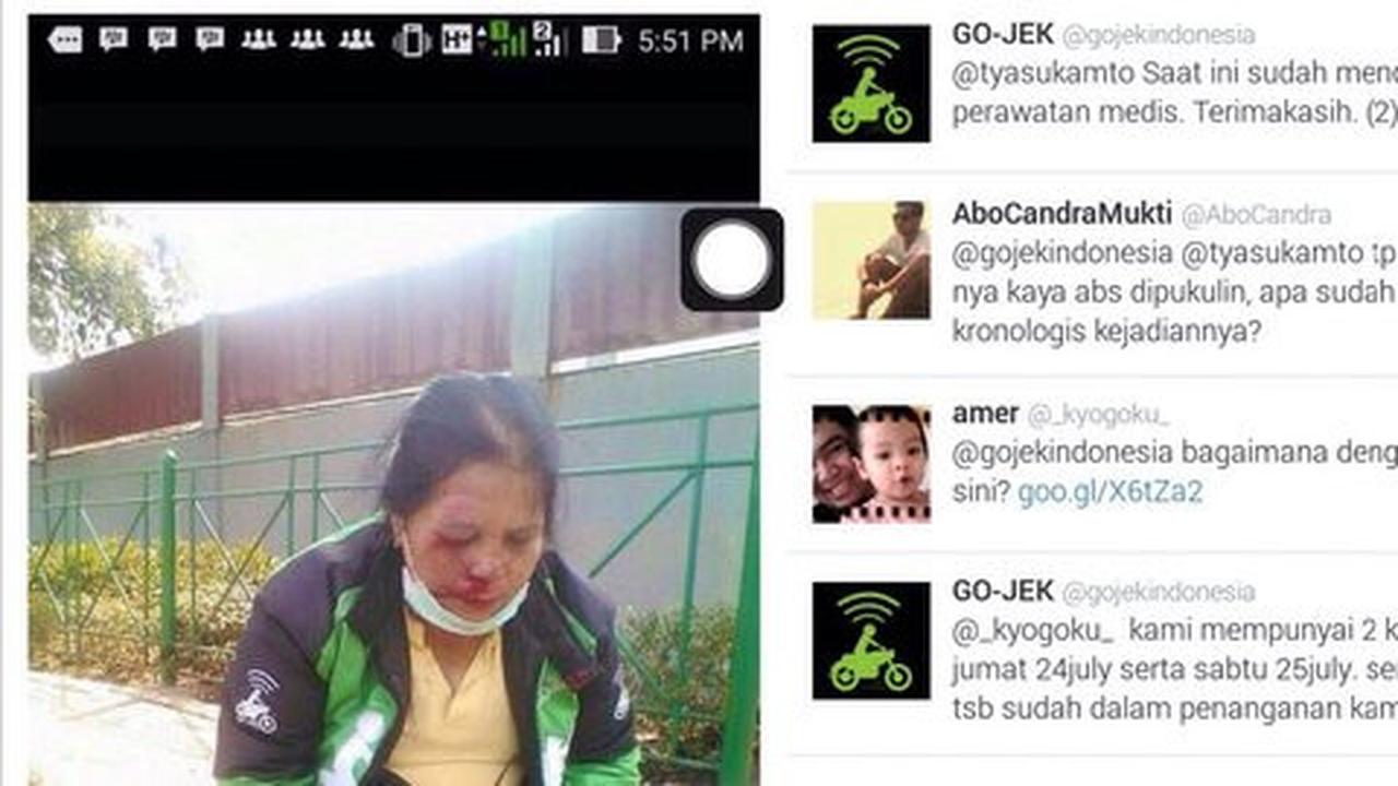 Foto wajah pengemudi wanita Gojek terluka, Gojek diserbu pertanyaan