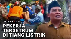 Pekerja Tersetrum di Tiang Listrik