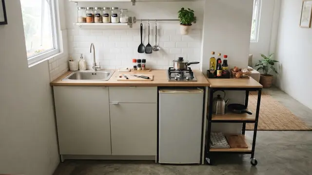 Dapur Memanjang 1,5 Meter Minimalis dengan Troli Tambahan