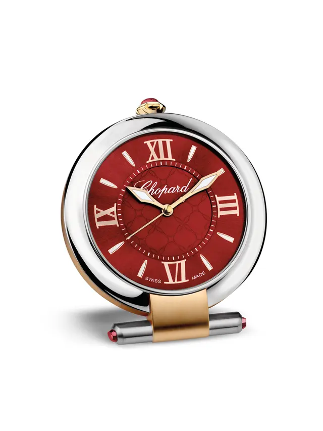 IMPERIALE rhodium-plated and gilded metal table clock with luminescent sword-shaped hands and indications