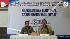 Sebuah survei yang dilakukan oleh LSI, merilis hasil survei dampak kasus berita bohong atau hoaks penganiayaan Ratna Sarumpaet terhadap sentimen dan elektabilitas capres-cawapres, terutama pada pasangan calon nomor urut 02 Prabowo Subianto-Sandiaga U...