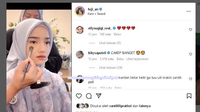Potret Fuji berhijab mendapat komentar dari Thariq Halilintar (Foto: Instagram fuji_an)