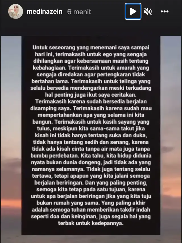Unggahan Medina Zein. (Foto: Instagram @medinazein)