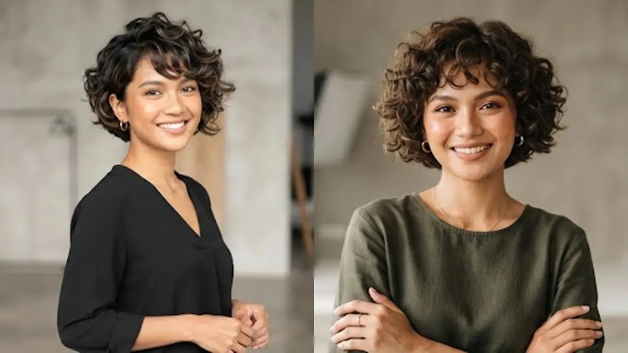 Potongan rambut pendek wanita keriting yang tidak bikin wajah bulat