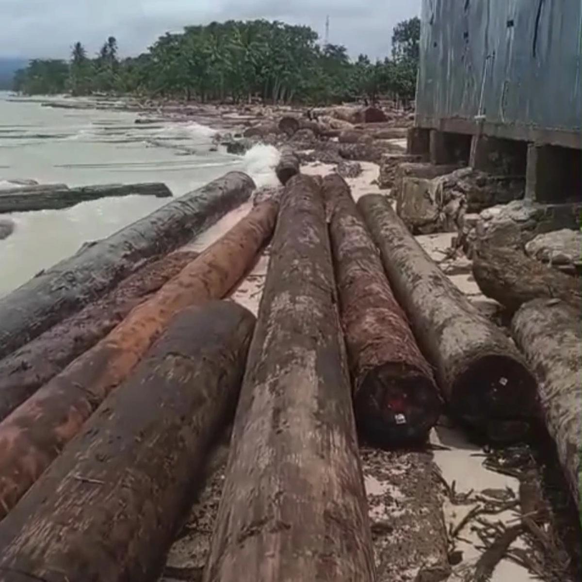 Viral Video Kapal Tongkang Muatan Kayu Asal Sumatra Barat Karam di Lampung