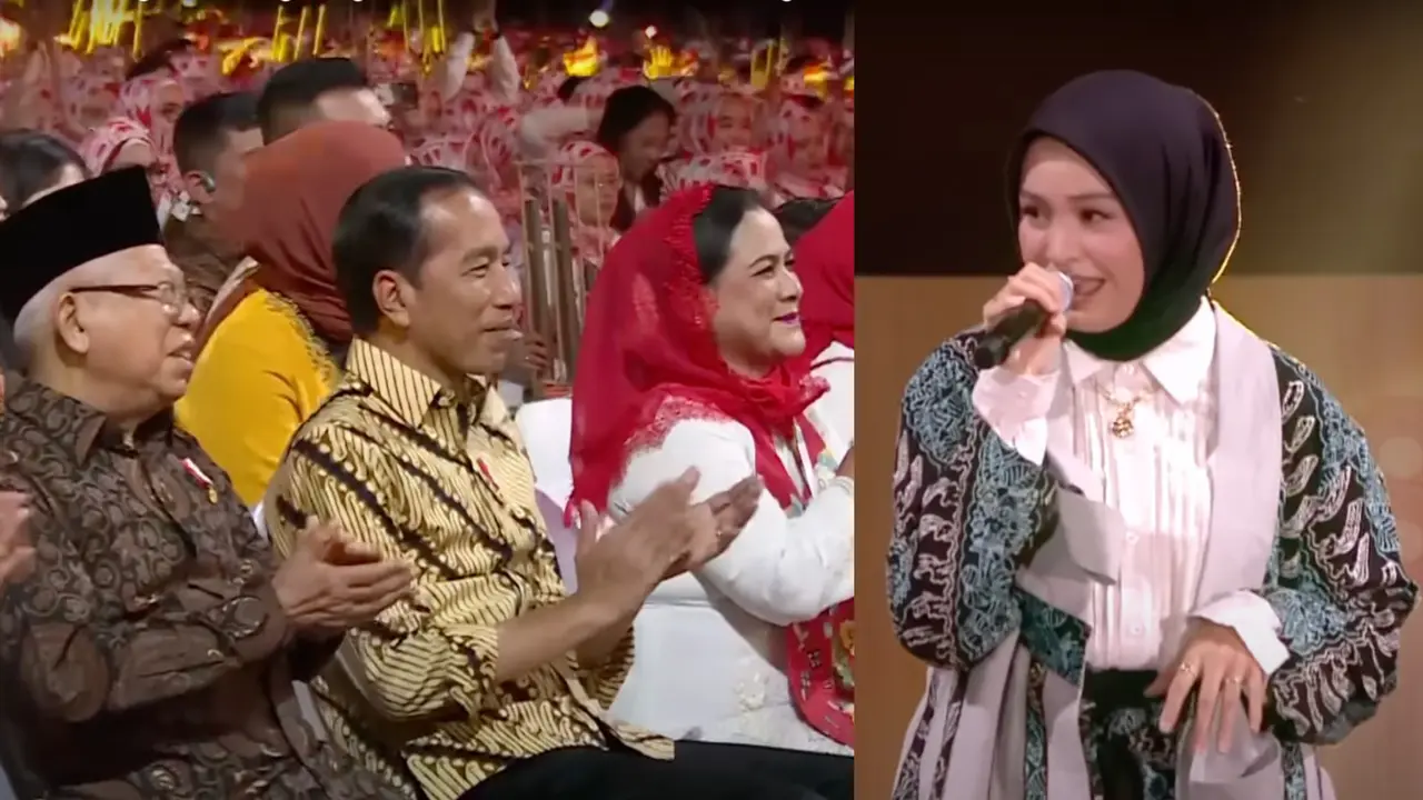 Salma Salsabil atau Salma Indonesian Idol 2023 Tampil di Pagelaran Angklung Terbesar di Dunia yang Berlangsung di GBK, Jakarta. Ternyata, Penampilan Itu Bikin Jokowi dan Iriana Ikut Joget Saat Nyanyi 'Rungkad'. (Foto: Tangkapan Layar YouTube Sekretariat Presiden)